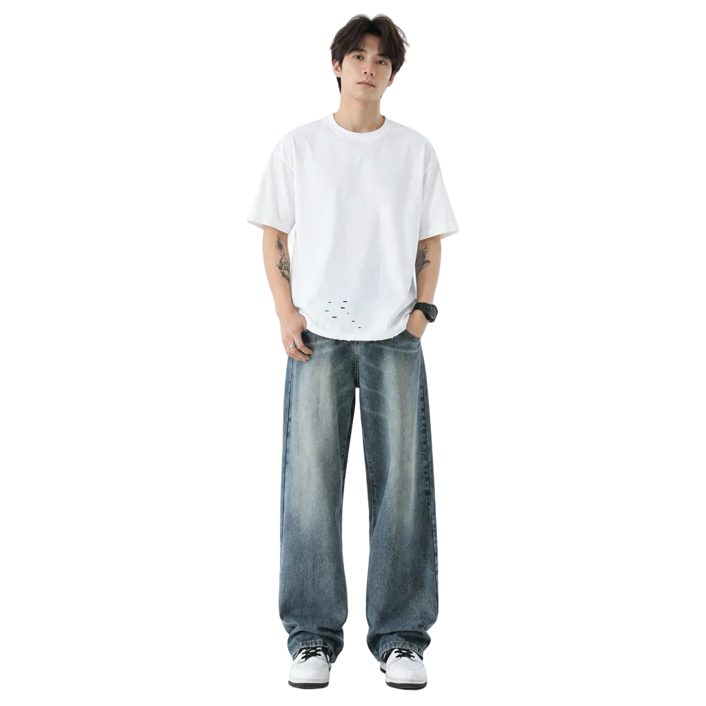 American Casual Blue Straight Jeans For Men