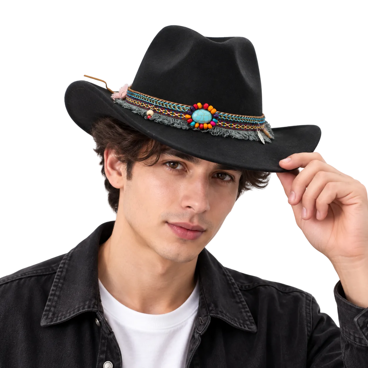 Cowboy Hats Curled Felt Riding Hat for Men