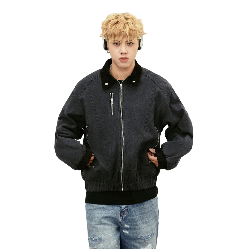 Denim Lapel Thickening Jacket Men Loose Fit