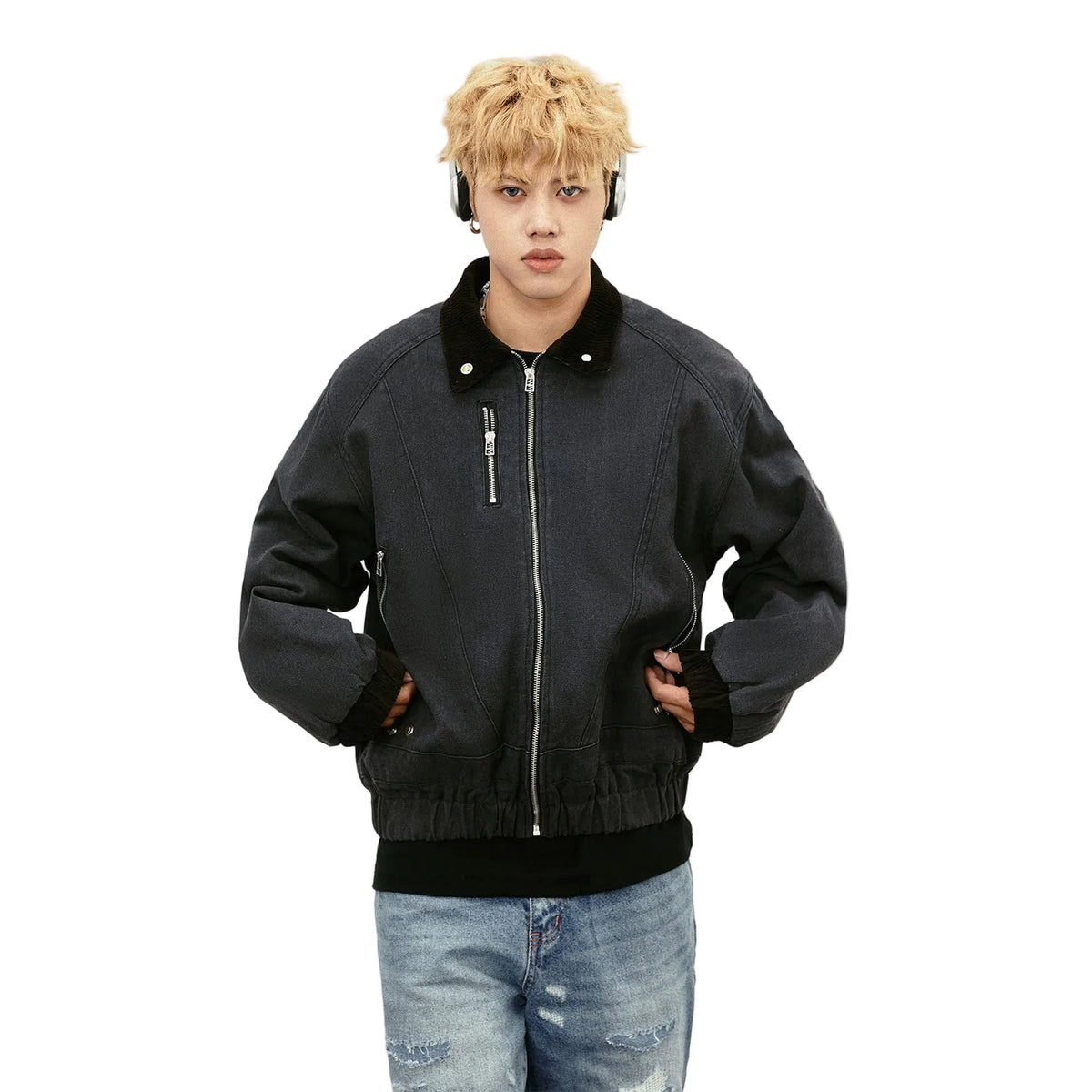 Denim Lapel Thickening Jacket Men Loose Fit