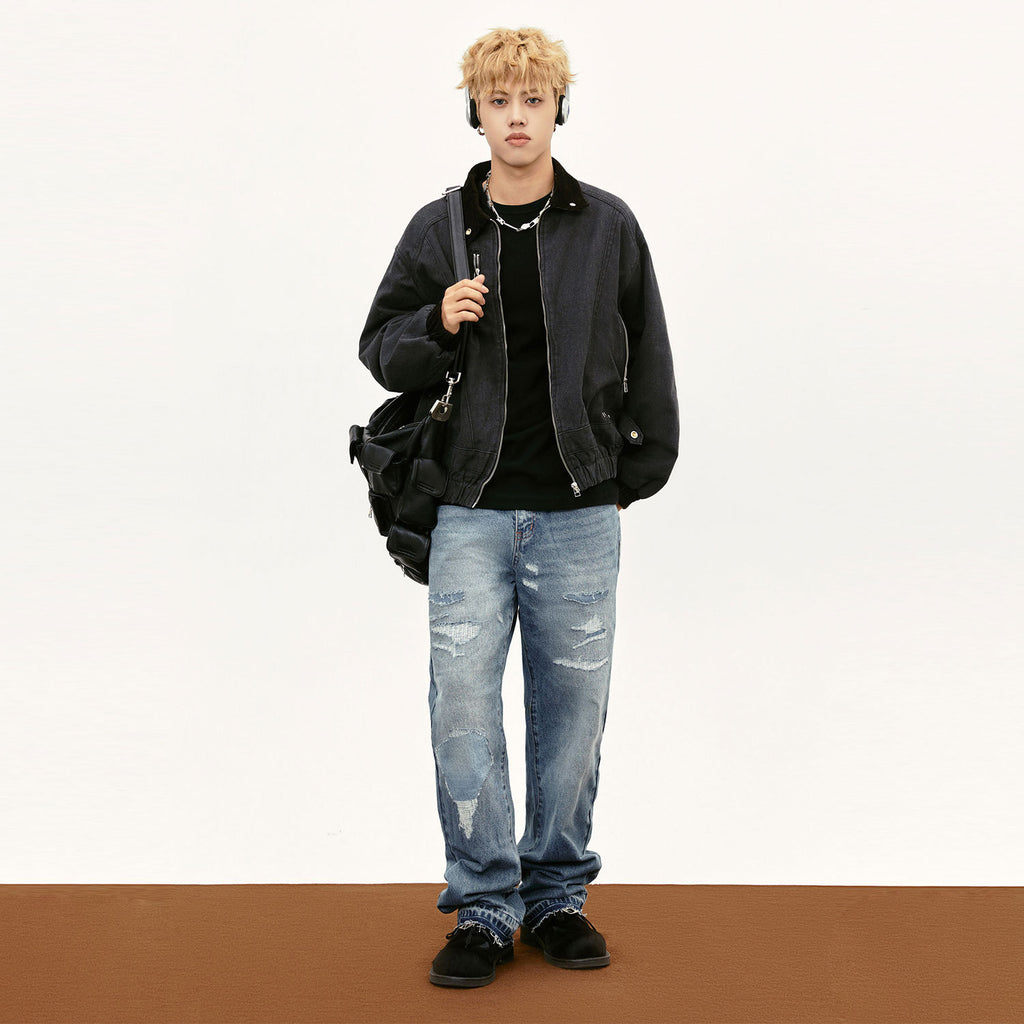 Denim Lapel Thickening Jacket Men Loose Fit