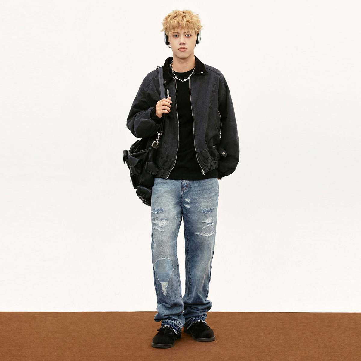 Denim Lapel Thickening Jacket Men Loose Fit