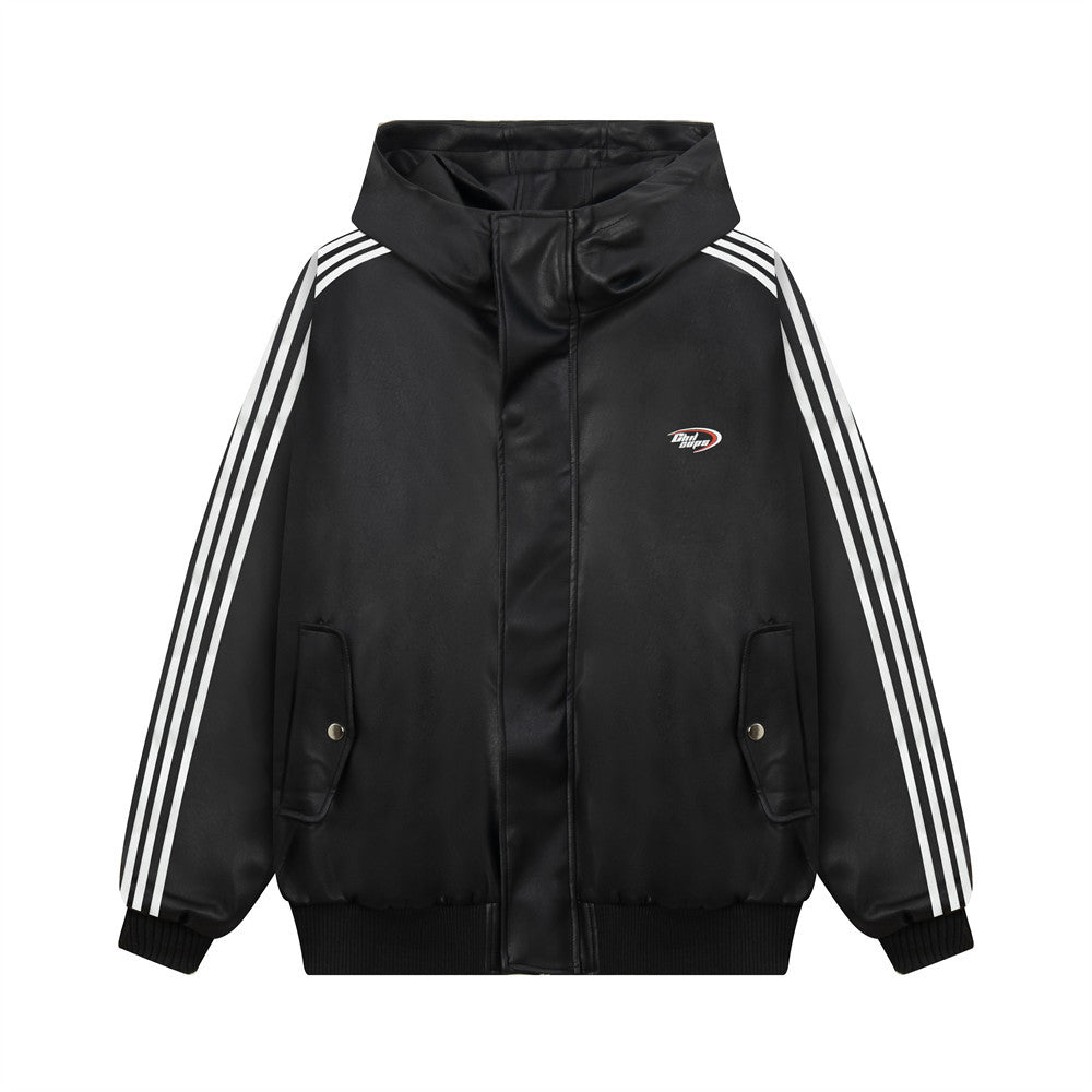 Hooded Leather Coat Jacket Men Casual PU Outerwear