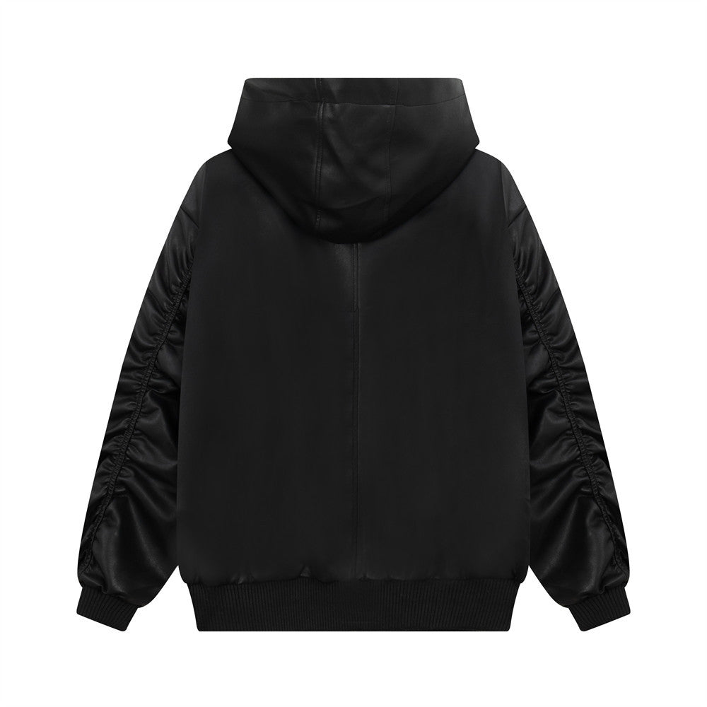 Hooded Leather Coat Jacket Men Casual PU Outerwear