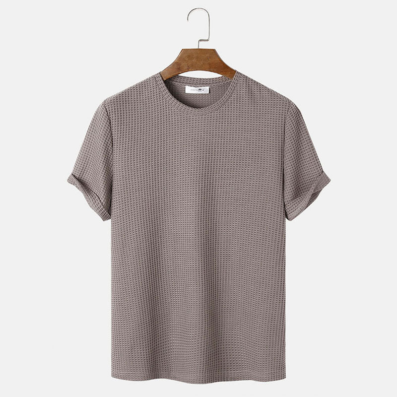 Men Summer Solid Color Round Neck Basic T-Shirt