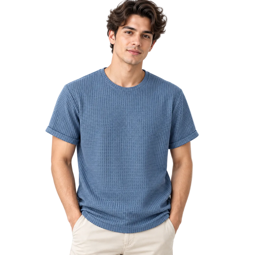 Men Summer Solid Color Round Neck Basic T-Shirt