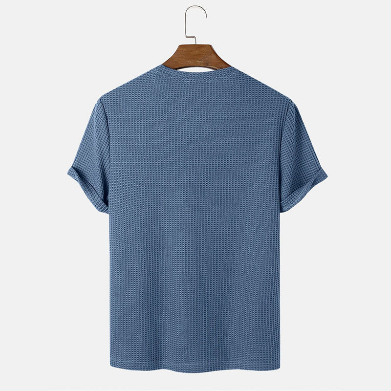 Men Summer Solid Color Round Neck Basic T-Shirt