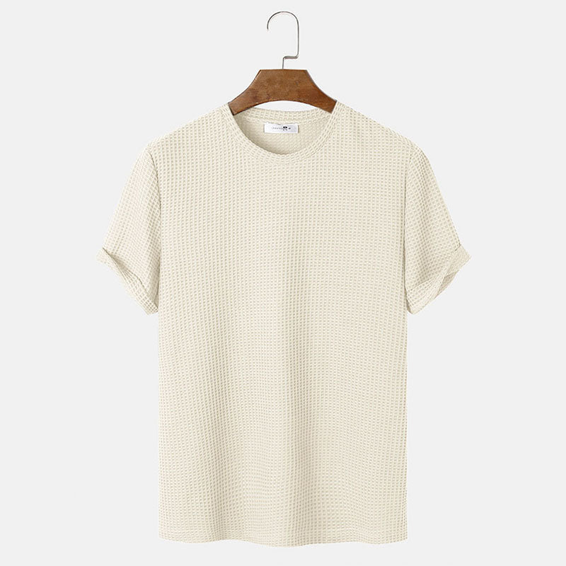 Men Summer Solid Color Round Neck Basic T-Shirt