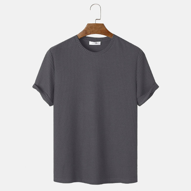 Men Summer Solid Color Round Neck Basic T-Shirt