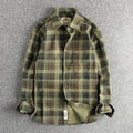 Thick Texture Washed Plaid Long-Sleeved Shirt for Men