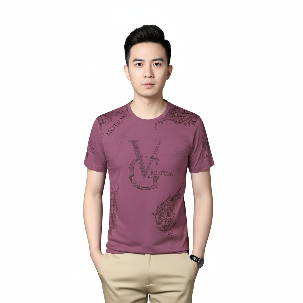 Thin Men's Printed T-Shirts Round Neck Pullover Style