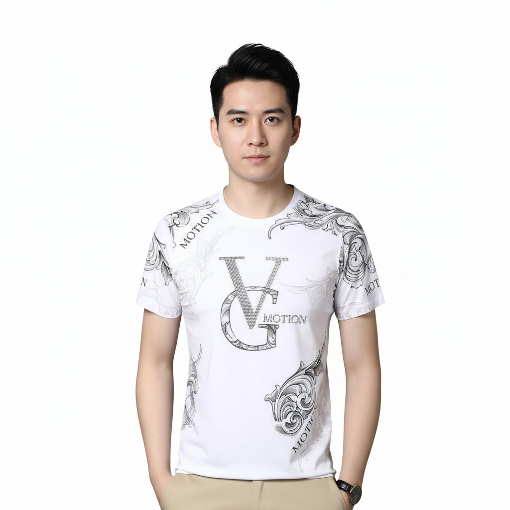 Thin Men's Printed T-Shirts Round Neck Pullover Style