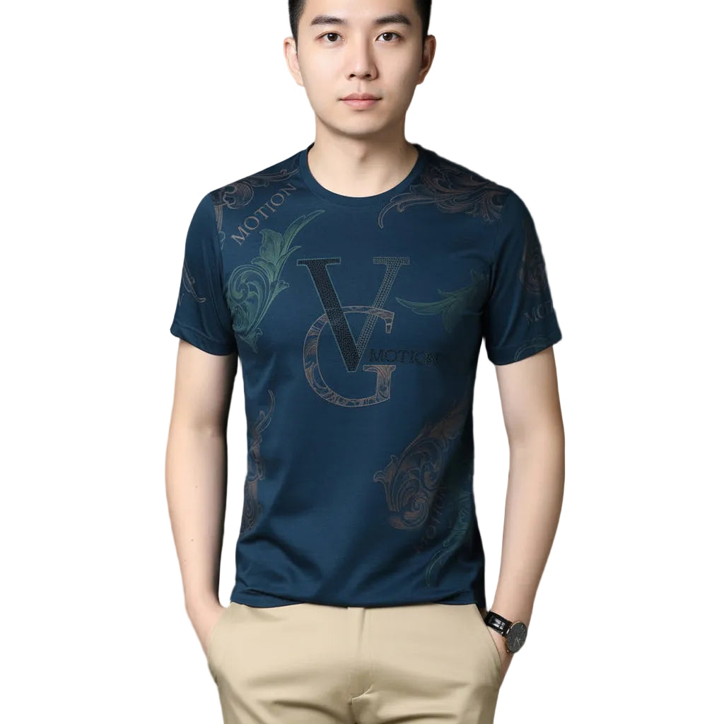 Thin Men's Printed T-Shirts Round Neck Pullover Style