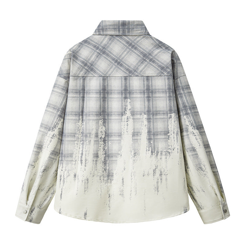 Tie-Dye Gradient Long-Sleeve Plaid Shirt for Men