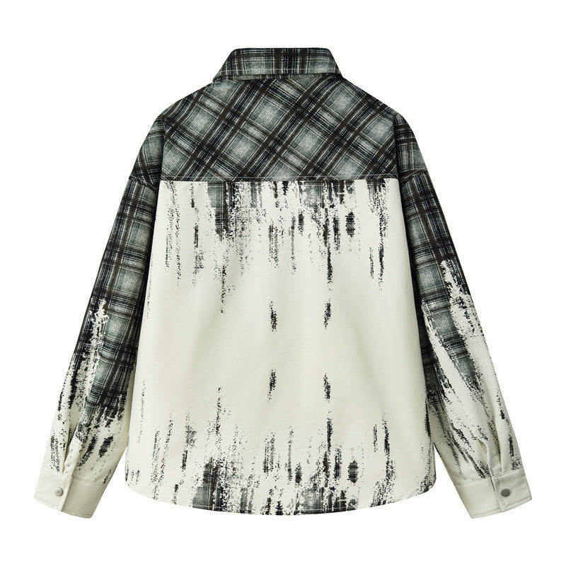 Tie-Dye Gradient Long-Sleeve Plaid Shirt for Men