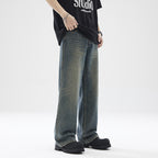 Washed Distressed Loose Jeans For Men Straight Leg