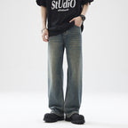Washed Distressed Loose Jeans For Men Straight Leg