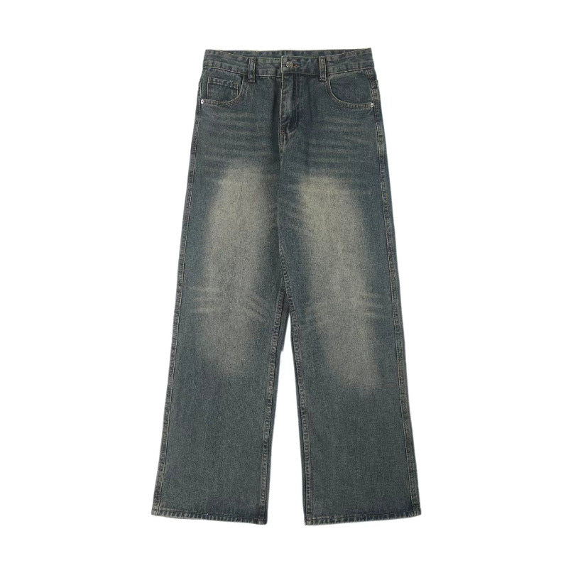 Washed Distressed Loose Jeans For Men Straight Leg
