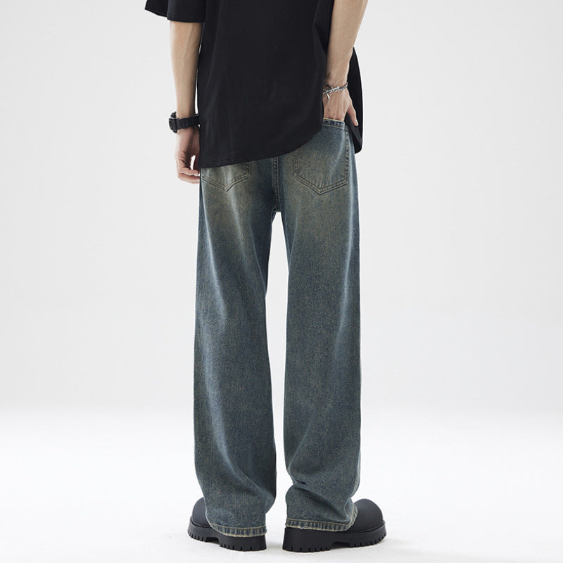 Washed Distressed Loose Jeans For Men Straight Leg