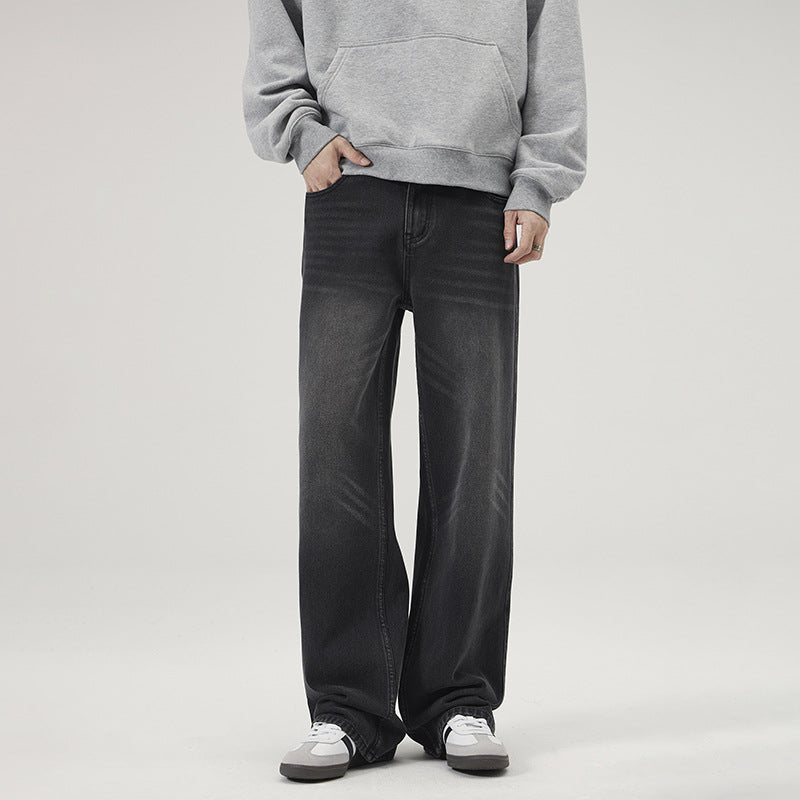 Washed Distressed Loose Jeans For Men Straight Leg