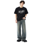 Washed Distressed Loose Jeans For Men Straight Leg